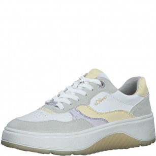 Дамски спортни обувки S.Oliver Soft Foam с връзки бели/жълти