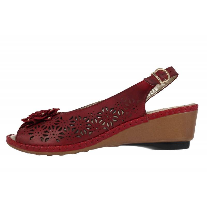 Дамски сандали естествена кожа Remonte червени
