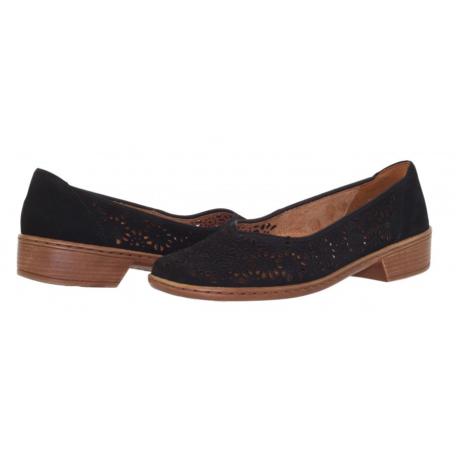 Дамски обувки на нисък ток естествена кожа Jenny by Ara черни ширина H 