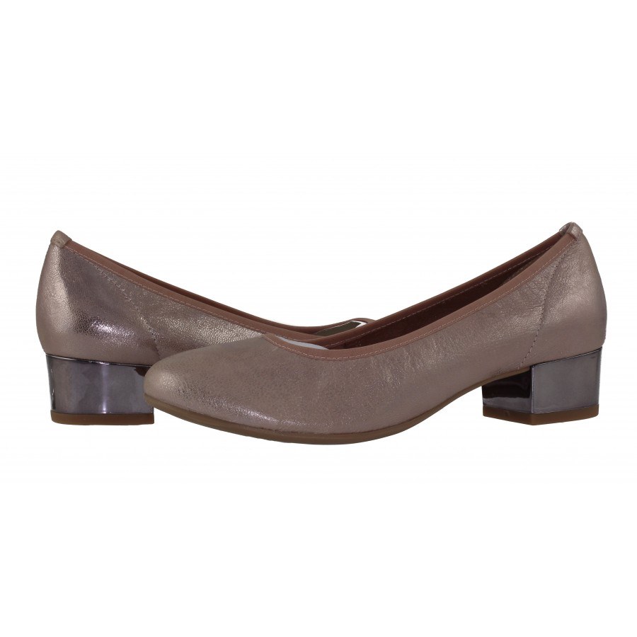 Дамски кожени обувки на ток Caprice розов металик H