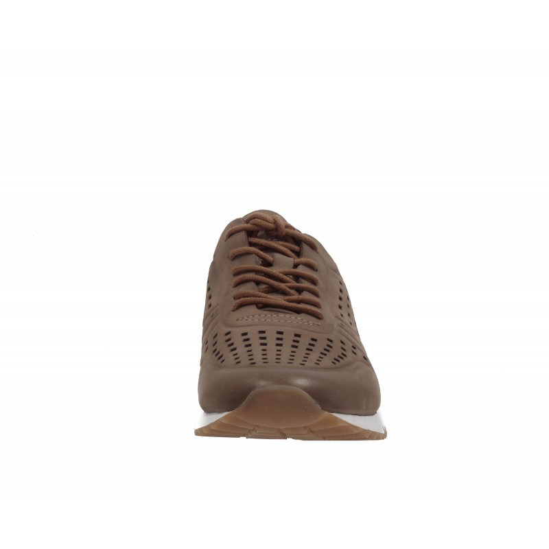 Дамски спортни обувки от естествена кожа с мемори пяна Tamaris пепър