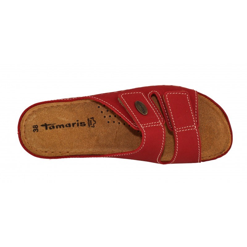 Ортопедични дамски чехли естествена кожа Tamaris червени