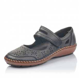 Дамски равни обувки Rieker ANTISTRESS естествена кожа   44875-00 черни