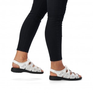 Дамски равни  сандали естествена кожа Rieker ANTISTRESS 64515-80 бели