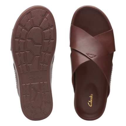 Мъжки чехли Clarks Sunder Wave естествена кожа кафяви
