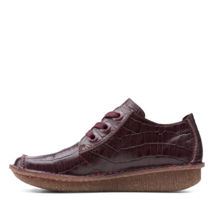 Дамски обувки естествена кожа Clarks Funny Dream Burgundu Croc бордо с връзки